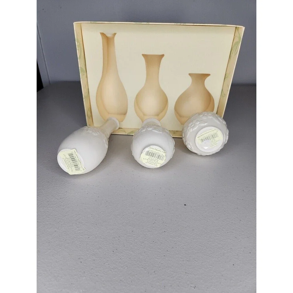 Vintage LENOX Ivory POSY VASES With Original Box 3 PC Set